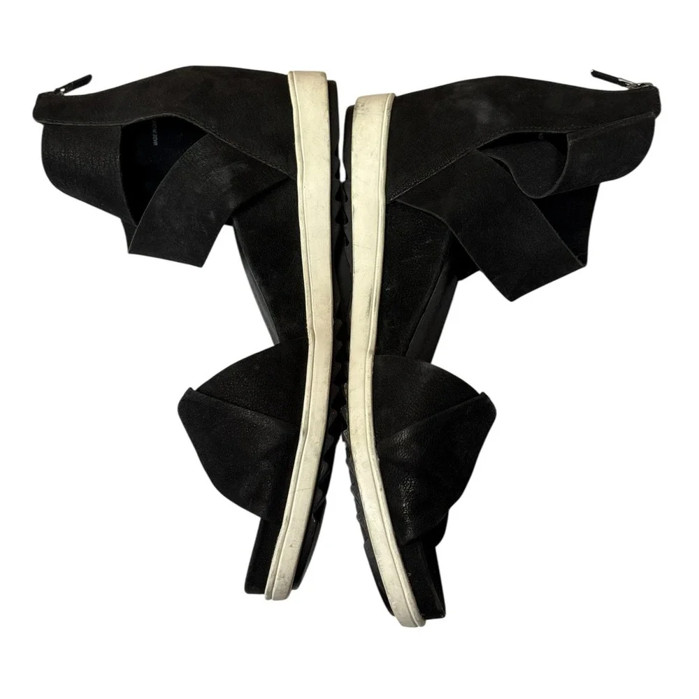 Eileen Fisher Viv Tumbled Black Nubuck Wedge Sandal Resort Travel Casual 9